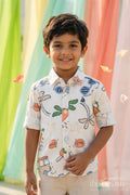 The Nesavu Boys Cotton Shirt Boys Cotton Printed Shirt for Casual Playtime and Outings Nesavu 14 (6M) / Orange / Cotton BS428C-14 Nesavu boys cotton printed shirt casual kids outfit for everyday wear and outings