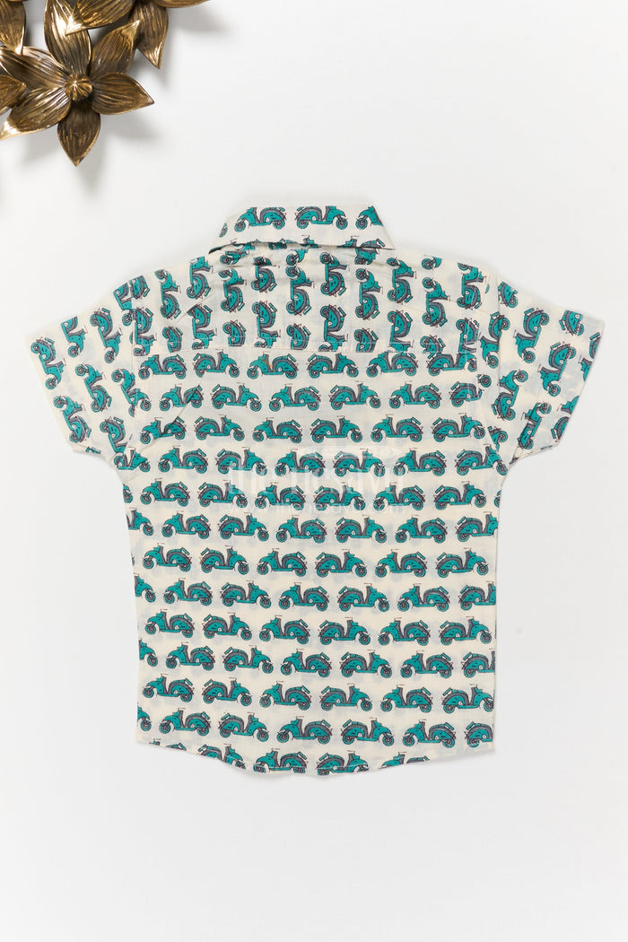 The Nesavu Boys Cotton Shirt Boys Cotton Scooter Print Shirt for Fun Casual Wear Nesavu Nesavu boys cotton shirt with scooter digital print – fun casual shirt for everyday dressing