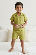 The Nesavu Boys Casual Set Boys Cotton Shirt and Shorts Set for Casual Outings Nesavu 12 (3M) / Blue / Cotton BCS557A-12 Nesavu Boys Cotton Shirt And Shorts Set For Everyday Wear Family Outings And Summer Comfort
