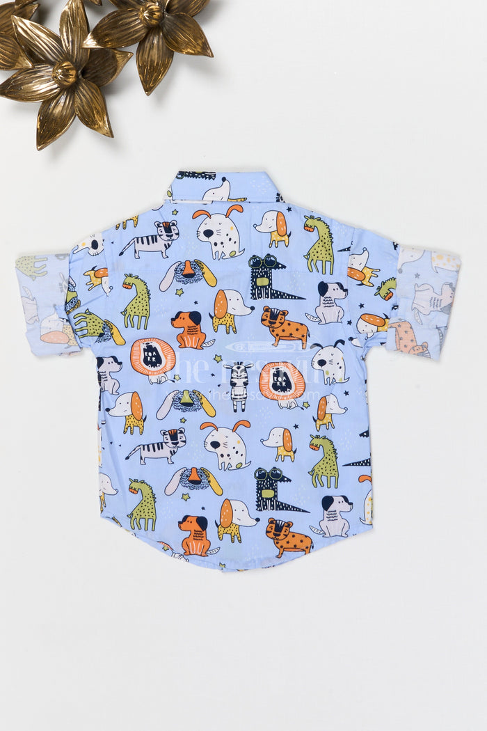 The Nesavu Boys Cotton Shirt Boys Cotton Shirt for Casual Outings and Playtime Nesavu Nesavu boys cotton shirt with playful animal digital print casual outfit for kids everyday wear