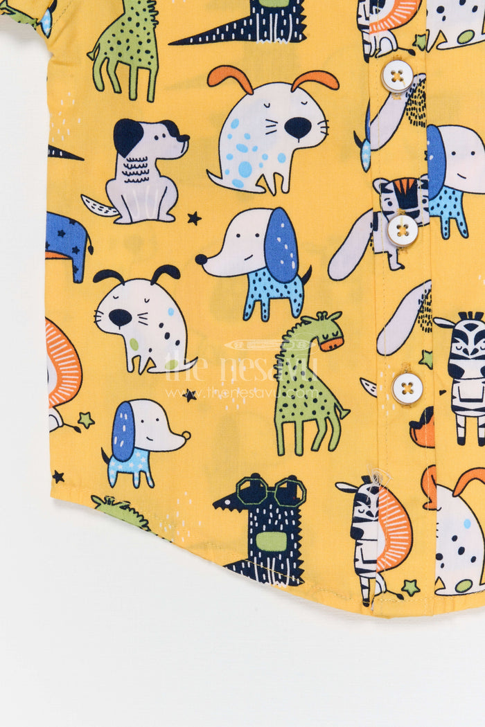 The Nesavu Boys Cotton Shirt Boys Cotton Shirt for Casual Playtime and Everyday Wear Nesavu Nesavu boys cotton shirt with animal digital print playful casual outfit for kids