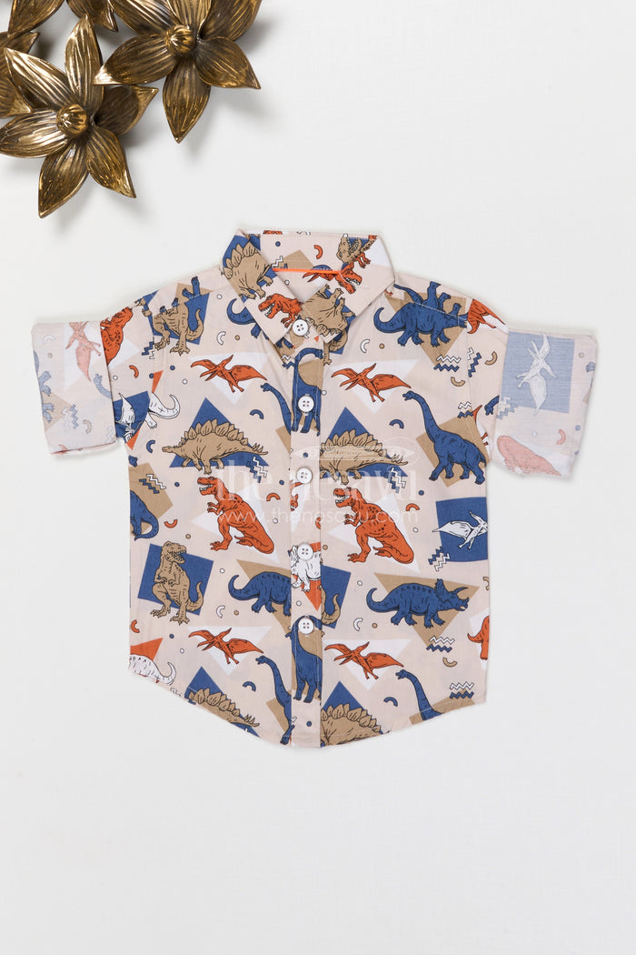 The Nesavu Boys Cotton Shirt Boys Cotton Shirt for Casual Playtime and Outings with Dinosaur Print Nesavu 14 (6M) / Blue / Cotton BS430B-14 Nesavu boys cotton dinosaur print shirt casual kids outfit for playtime and everyday wear