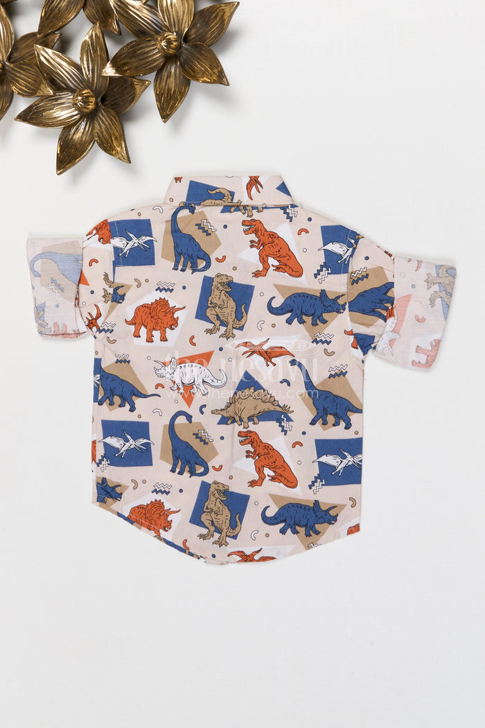 The Nesavu Boys Cotton Shirt Boys Cotton Shirt for Casual Playtime and Outings with Dinosaur Print Nesavu Nesavu boys cotton dinosaur print shirt casual kids outfit for playtime and everyday wear