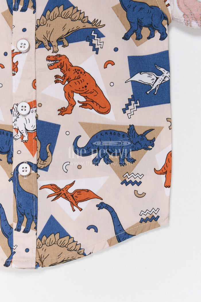 The Nesavu Boys Cotton Shirt Boys Cotton Shirt for Casual Playtime and Outings with Dinosaur Print Nesavu Nesavu boys cotton dinosaur print shirt casual kids outfit for playtime and everyday wear