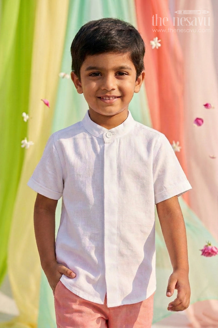 The Nesavu Boys Cotton Shirt Boys Cotton Shirt for Daily Wear and All Day Comfort Nesavu 14 (6M) / White / Seer Sucker BS314D-14 Nesavu Boys Seersucker Cotton Shirt For Daily Wear And Summer Comfort With Breathable Lightweight Fabric