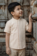 The Nesavu Boys Cotton Shirt Boys Cotton Shirt for Festive Family Visits Nesavu 16 (1Y) / Gold / Cotton BS512A-16 Nesavu Boys Cotton Shirt For Festive Family Visits With Mandarin Collar And Textured Weave