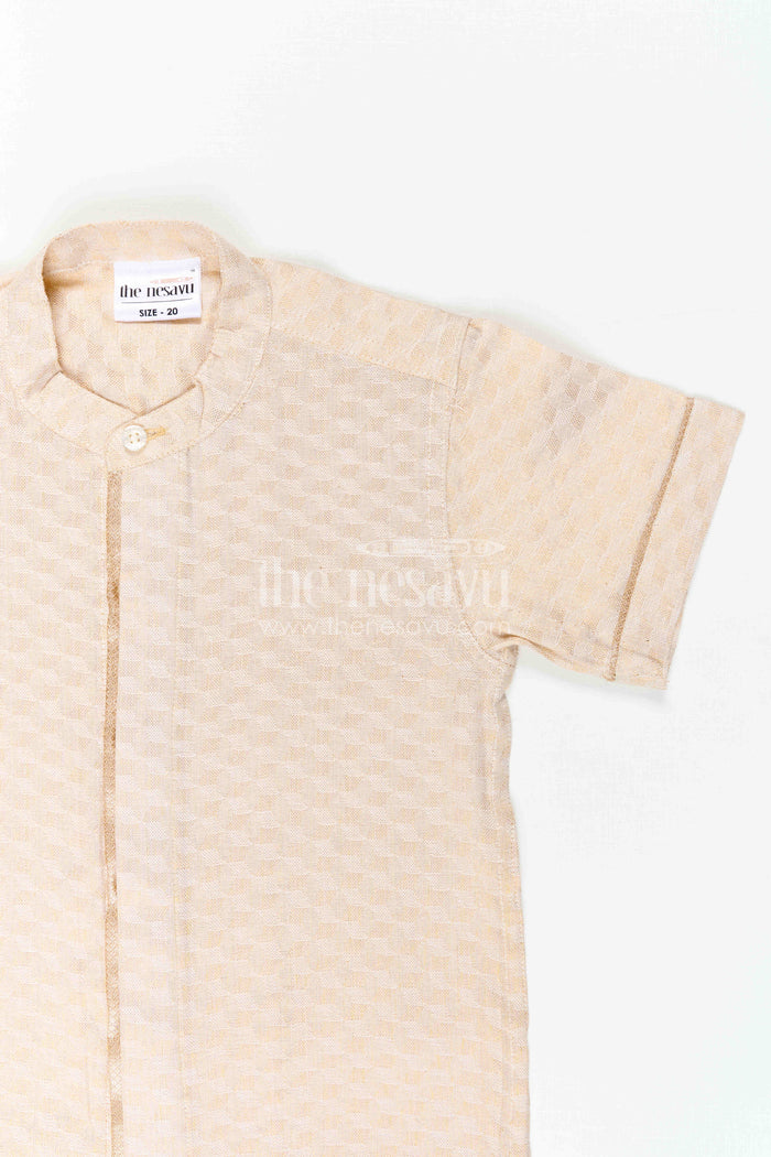 The Nesavu Boys Cotton Shirt Boys Cotton Shirt for Festive Family Visits Nesavu Nesavu Boys Cotton Shirt For Festive Family Visits With Mandarin Collar And Textured Weave