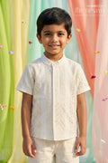 The Nesavu Boys Cotton Shirt Boys Cotton Shirt for Festive Occasions and Traditional Wear Nesavu 14 (6M) / Half white / Cotton BS446A-14 Nesavu Boys Cotton Shirt With Zari Design For Festive Occasions And Traditional Wear With Breathable Fabric
