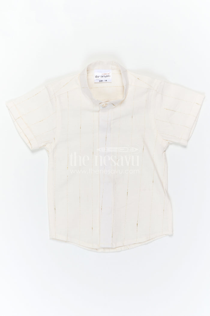 The Nesavu Boys Cotton Shirt Boys Cotton Shirt for Festive Occasions and Traditional Wear Nesavu Nesavu Boys Cotton Shirt With Zari Design For Festive Occasions And Traditional Wear With Breathable Comfort