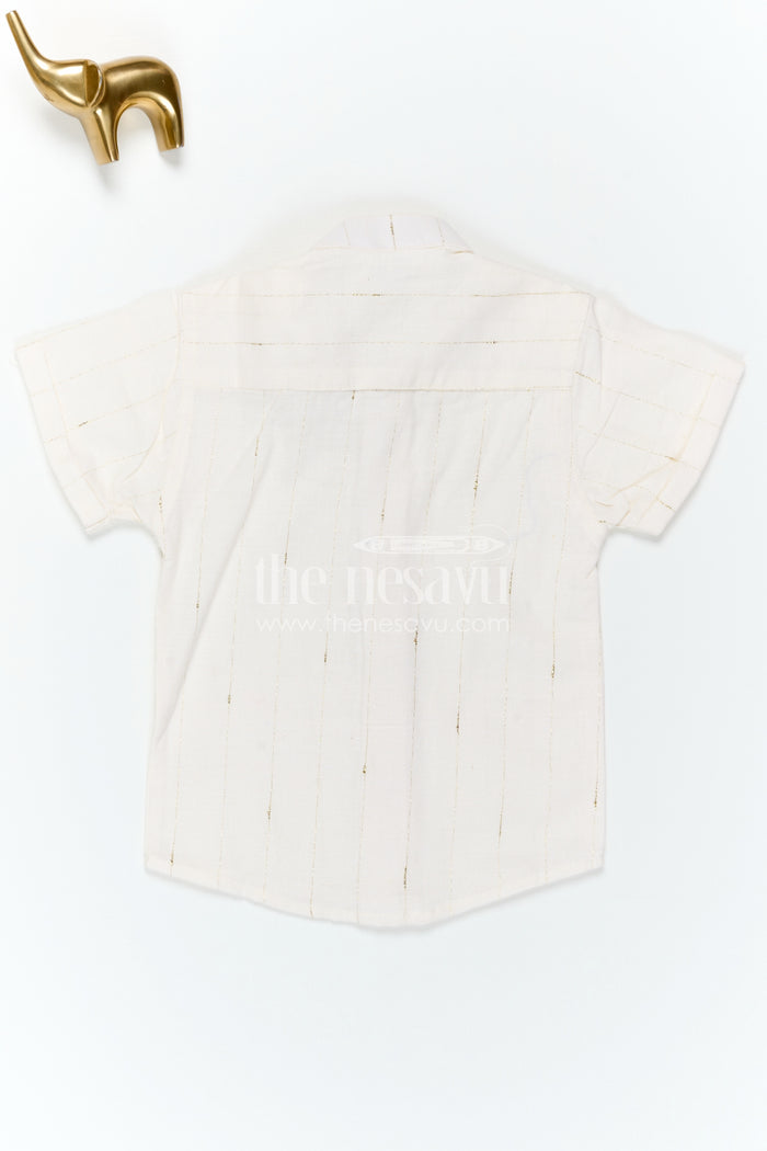 The Nesavu Boys Cotton Shirt Boys Cotton Shirt for Festive Occasions and Traditional Wear Nesavu Nesavu Boys Cotton Shirt With Zari Design For Festive Occasions And Traditional Wear With Breathable Comfort