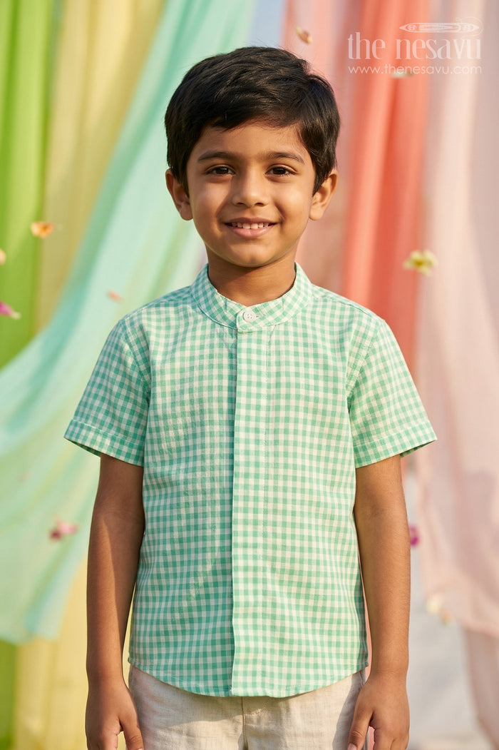 The Nesavu Boys Cotton Shirt Boys Cotton Shirt for Summer Outings and Daily Wear Nesavu 14 (6M) / Green / Cotton BS452A-14 Nesavu Boys Cotton Checked Shirt For Summer Outings And Daily Wear With Soft Breathable Fabric