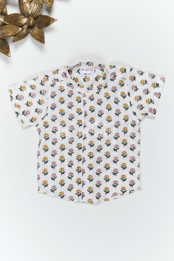 The Nesavu Boys Cotton Shirt Boys Cotton Shirt for Summer Wear and Playful Outings Nesavu Nesavu Boys Cotton Floral Printed Shirt For Summer Wear And Casual Outings With Breathable Lightweight Fabric