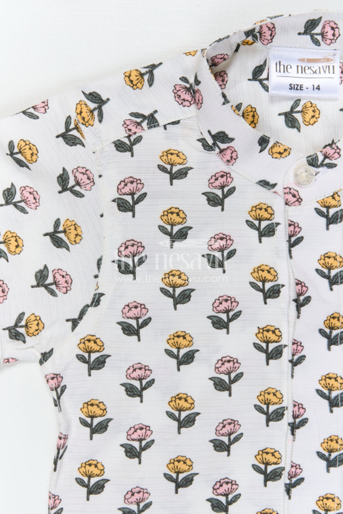 The Nesavu Boys Cotton Shirt Boys Cotton Shirt for Summer Wear and Playful Outings Nesavu Nesavu Boys Cotton Floral Printed Shirt For Summer Wear And Casual Outings With Breathable Lightweight Fabric