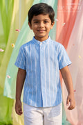 The Nesavu Boys Cotton Shirt Boys Cotton Shirt for Weekend Outings and Casual Celebrations Nesavu 16 (1Y) / Blue / Cotton BS480A-16 Nesavu Boys Cotton Striped Shirt For Casual Celebrations And Weekend Outings
