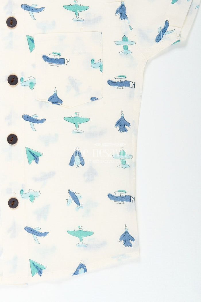 The Nesavu Boys Cotton Shirt Boys cotton shirt with airplane print for travel-themed birthdays Nesavu Nesavu boys cotton shirt airplane paper plane print  perfect travel-themed birthday parties