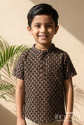 The Nesavu Boys Cotton Shirt Boys Cotton Shirt with Digital Print for Casual Ethnic Styling Nesavu 20 (3Y) / Brown BS381A-20 Nesavu boys cotton printed shirt for casual ethnic looks – breathable and versatile styling