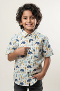 The Nesavu Boys Cotton Shirt Boys Cotton Shirt with Jungle Elephant Print for Playful Festive Wear Nesavu 20 (3Y) / Multicolor BS321A-20 Nesavu boys cotton shirt forest elephant print  playful comfy festive casual wear