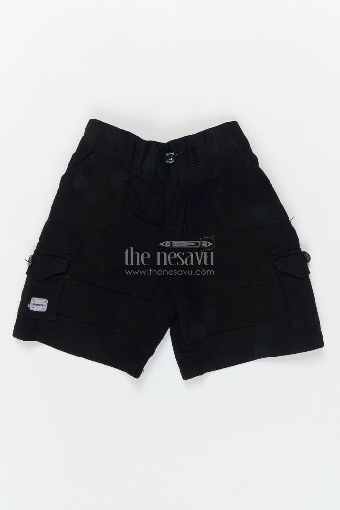 The Nesavu Boys Shorts Boys Cotton Shorts for School, Travel and Everyday Wear Nesavu 16 (1Y) / Black / Cotton BWS074G-16 Nesavu boys cotton shorts with flap pockets – perfect for school and daily adventures