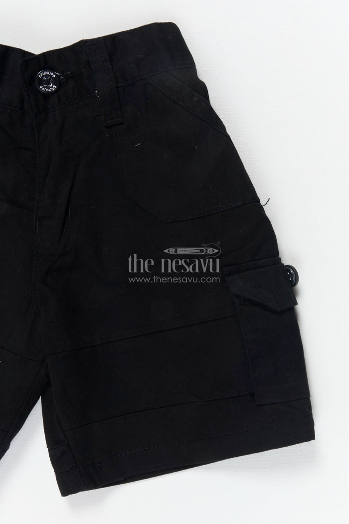 The Nesavu Boys Shorts Boys Cotton Shorts for School, Travel and Everyday Wear Nesavu 16 (1Y) / Black / Cotton BWS074G-16 Nesavu boys cotton shorts with flap pockets – perfect for school and daily adventures