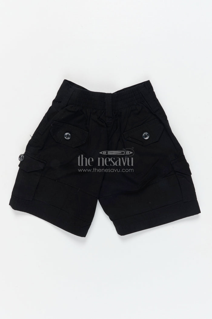 The Nesavu Boys Shorts Boys Cotton Shorts for School, Travel and Everyday Wear Nesavu 16 (1Y) / Black / Cotton BWS074G-16 Nesavu boys cotton shorts with flap pockets – perfect for school and daily adventures