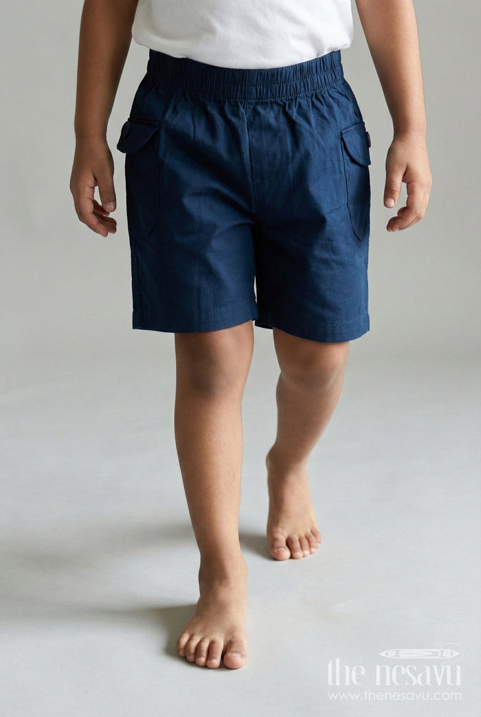The Nesavu Boys Shorts Boys Cotton Shorts with Back Pockets for School and Casual Wear Nesavu 16 (1Y) / Blue / Cotton BWS072E-16 Nesavu boys everyday cotton shorts with back pockets – perfect for school and casual dressing