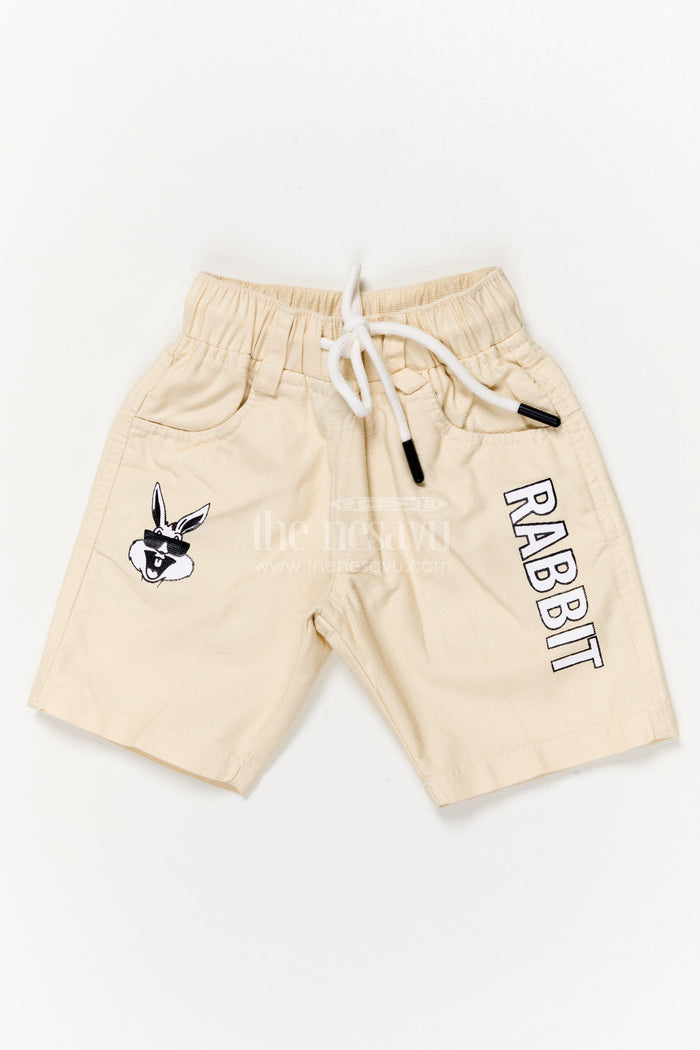 The Nesavu Boys Shorts Boys Cotton Shorts with Drawstring Waist and Cartoon Motif Nesavu 14 (6M) / Cream / Cotton BWS066G-14 Boys casual cotton shorts with cartoon graphic and flexible drawstring waistband