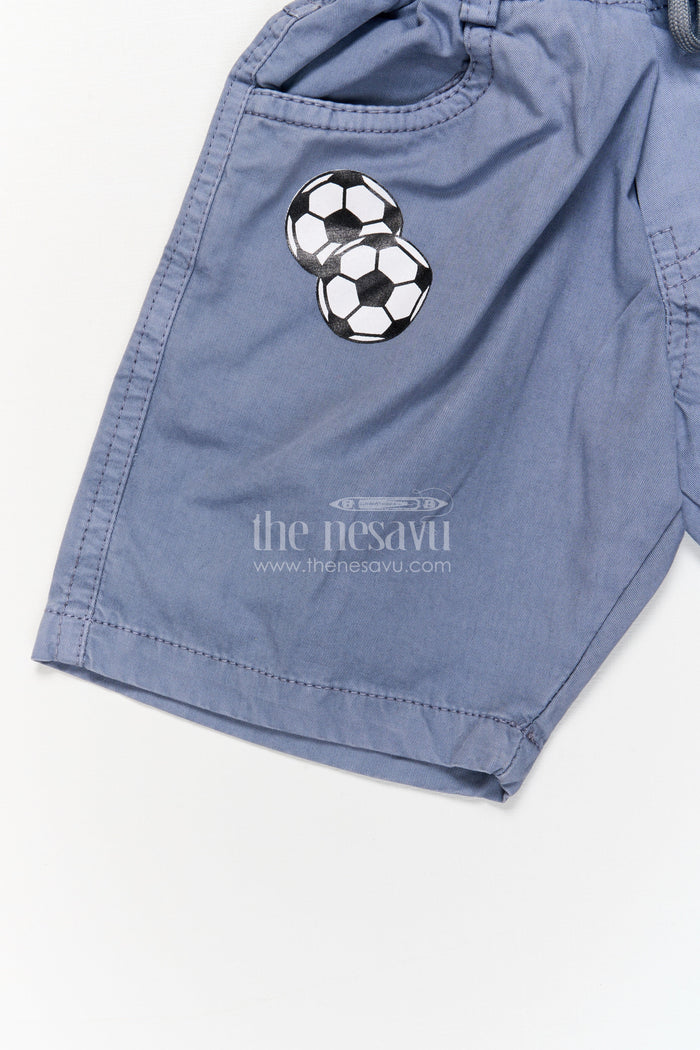 The Nesavu Boys Shorts Boys Cotton Shorts with Game Time Text and Sporty Patchwork Nesavu Boys cotton play shorts with football theme and sporty GAME TIME print