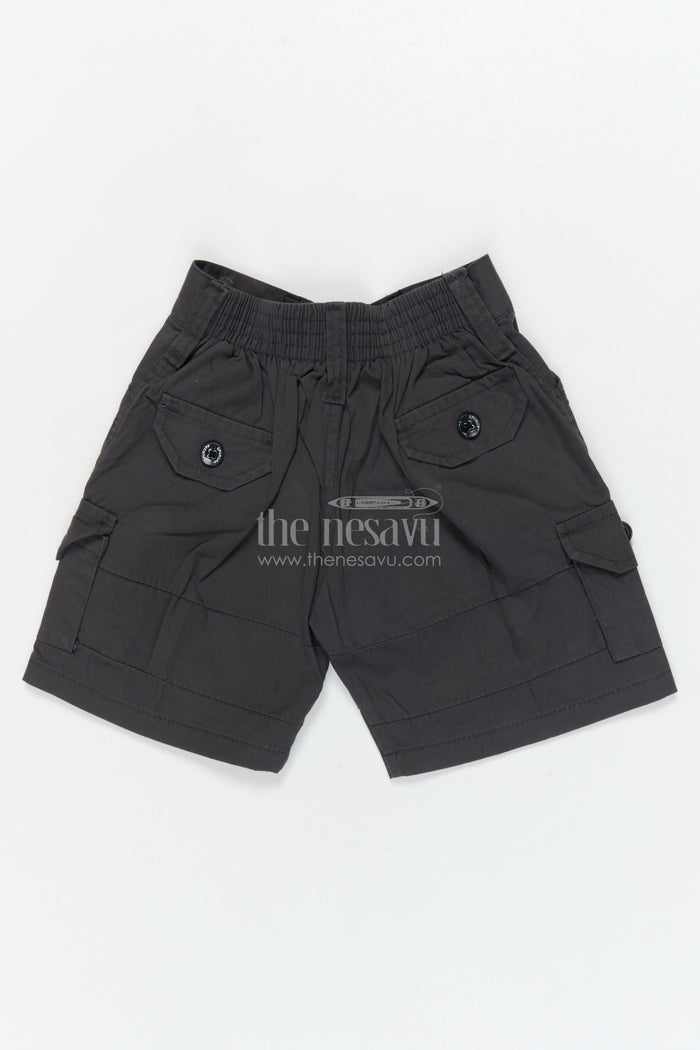 The Nesavu Boys Shorts Boys Cotton Shorts with Utility Pockets for School and Travel Nesavu 16 (1Y) / Black / Cotton BWS074D-16 Nesavu boys cotton utility shorts with flap pockets for everyday comfort and school wear