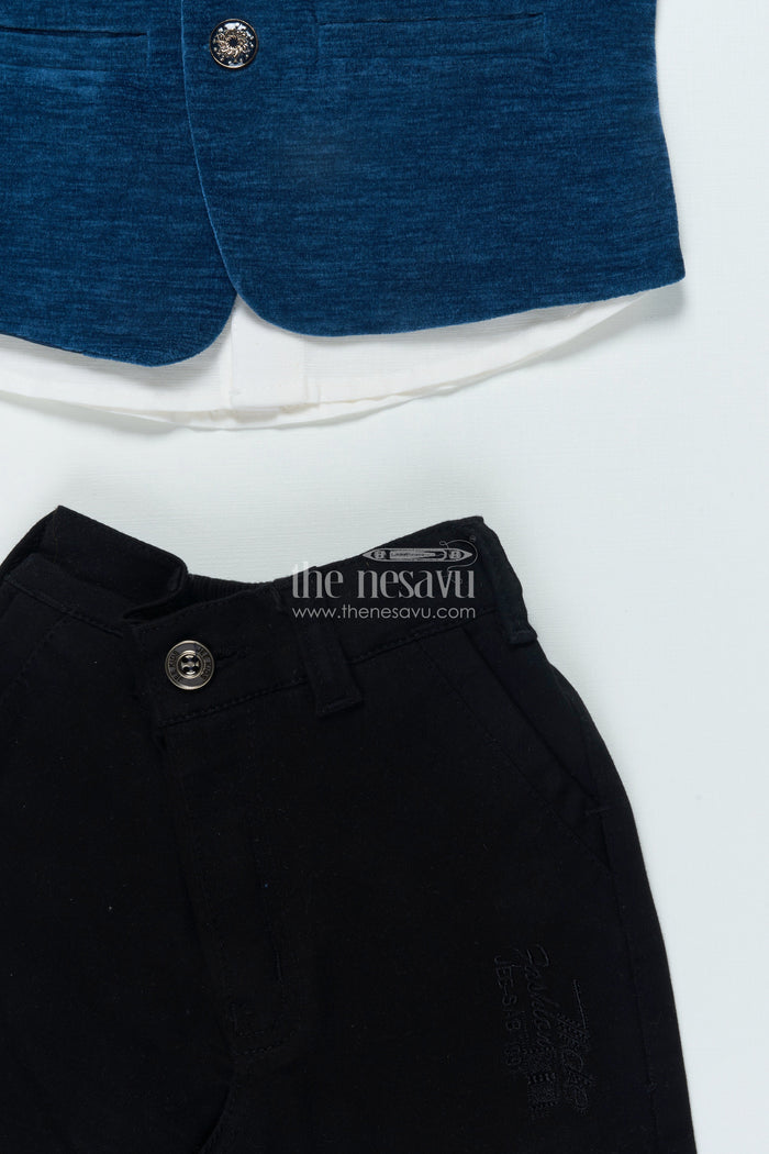 The Nesavu Boys Jacket Sets Boys Cotton Velvet Jacket Set for Weddings and Traditional Events Nesavu Nesavu boys cotton velvet jacket set deer motif festive events ceremonies