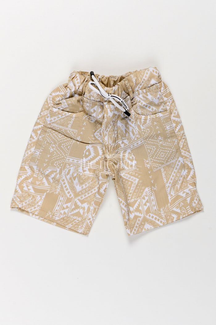 The Nesavu Boys Shorts Boys Cotton Yellow Shorts with Traditional Digital Print and Easy-Wear Drawstring Waist Nesavu 16 (1Y) / Yellow BWS022AA-16 Nesavu Boys Yellow Cotton Shorts Paisley Digital Print Stretch Waistband