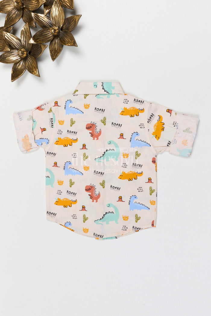 The Nesavu Boys Cotton Shirt Boys Dinosaur Print Cotton Shirt for Casual Outings and Playtime Nesavu Nesavu boys cotton dinosaur print shirt for casual outings playful everyday kids wear