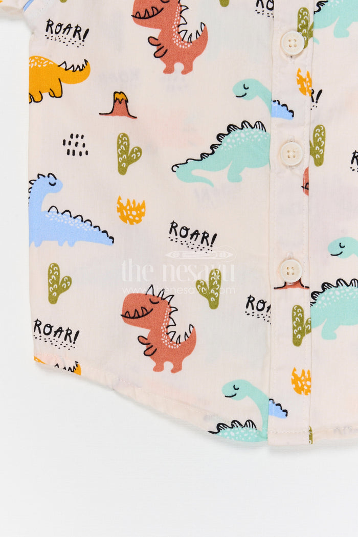 The Nesavu Boys Cotton Shirt Boys Dinosaur Print Cotton Shirt for Casual Outings and Playtime Nesavu Nesavu boys cotton dinosaur print shirt for casual outings playful everyday kids wear
