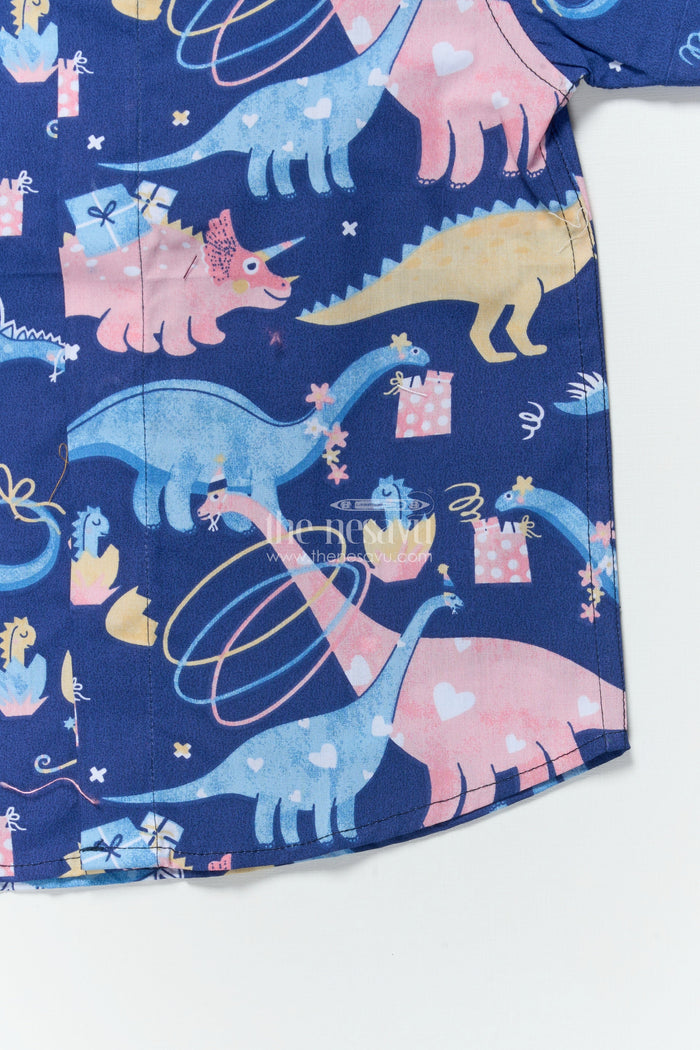 The Nesavu Boys Cotton Shirt Boys Dinosaur Print Shirt for Birthday Parties and Casual Wear Nesavu Nesavu boys cotton shirt dinosaur print birthdays playdates everyday wear