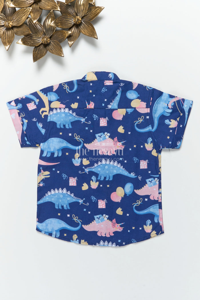The Nesavu Boys Cotton Shirt Boys Dinosaur Print Shirt for Birthday Parties and Casual Wear Nesavu Nesavu boys cotton shirt dinosaur print birthdays playdates everyday wear
