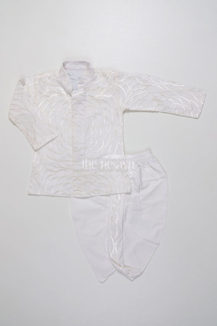 The Nesavu Boys Dothi Set Boys Dothi Set with Mirror and Sequence Embroidery Ethnic Festive Wear Nesavu 16 (1Y) / White BES766B-16 Nesavu Boys Dothi Set Mirror Sequence Embroidery Festive Outfit