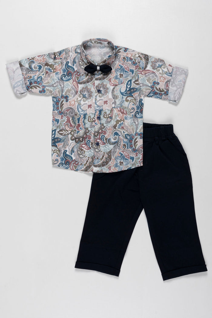 The Nesavu Boys Casual Set Boys Elegant Floral Dress Shirt and Pant Set for Smart Casual Occasions Nesavu 10 (NB) / White / Cotton BCS009B-10 Shop Boys Floral Shirt & Pants Set | Chic Casual Outfits for Boys | The Nesavu
