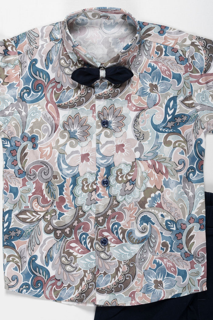 The Nesavu Boys Casual Set Boys Elegant Floral Dress Shirt and Pant Set for Smart Casual Occasions Nesavu Shop Boys Floral Shirt & Pants Set | Chic Casual Outfits for Boys | The Nesavu