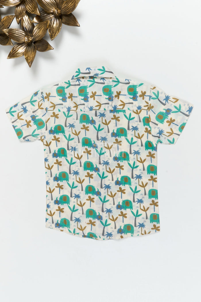 The Nesavu Boys Cotton Shirt Boys Elephant Print Cotton Shirt for Day Trips and Casual Wear Nesavu Nesavu boys cotton shirt with elephant print for summer outings and zoo day adventures