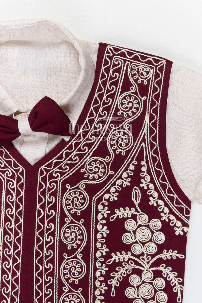 The Nesavu Boys Jacket Sets Boys Embroidered Jacket Outfit for Weddings and Festive Gatherings Nesavu Nesavu boys cotton jacket outfit with embroidered waistcoat for weddings and festive occasions