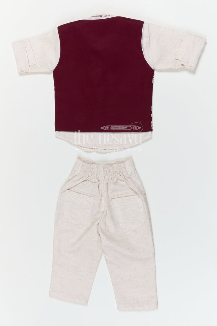 The Nesavu Boys Jacket Sets Boys Embroidered Jacket Outfit for Weddings and Festive Gatherings Nesavu Nesavu boys cotton jacket outfit with embroidered waistcoat for weddings and festive occasions