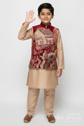 The Nesavu Boys Jacket Sets Boys Embroidered Jacket Set for Festive Functions and Wedding Receptions Nesavu 18 (2Y) / Brown BES844A-18 Nesavu boys jacket kurta set with embroidered Nehru jacket for festive occasions and wedding wear