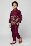 The Nesavu Boys Kurtha Set Boys Embroidered Kurta Set with Bird Motif for Festive Performances and Weddings Nesavu 16 (1Y) / Purple BES863B-16 Nesavu boys kurta set embroidered bird motif weddings festive performances