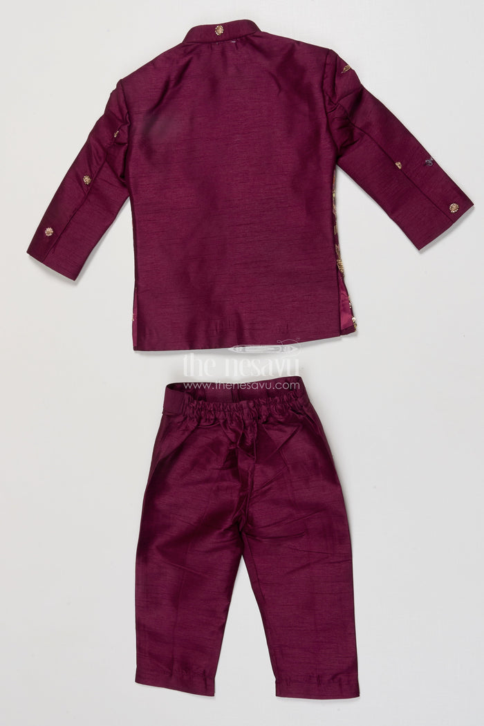 The Nesavu Boys Kurtha Set Boys Embroidered Kurta Set with Bird Motif for Festive Performances and Weddings Nesavu Nesavu boys kurta set embroidered bird motif weddings festive performances
