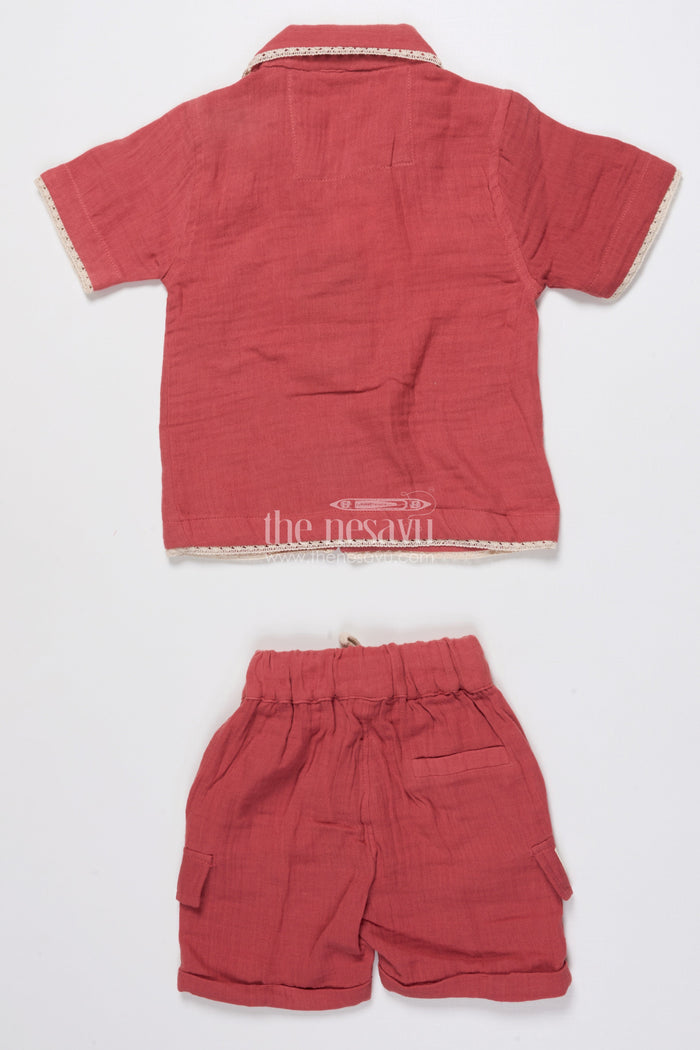 The Nesavu Boys Casual Set Boys Embroidered Muslin Cotton Short Set  Festive Casual Wear Nesavu Nesavu boys muslin cotton festive outfit thread embroidery  shirt shorts set