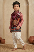 The Nesavu Boys Jacket Sets Boys Ethnic Jacket Set for Family Functions and Celebrations Nesavu 14 (6M) / Red / Viscose Silk BES950B-14 Nesavu Boys Ethnic Jacket Set For Weddings And Festive Events In Embroidered Viscose Silk
