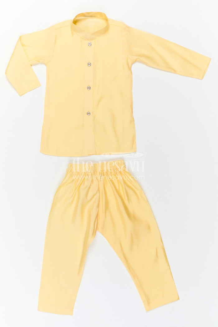 The Nesavu Boys Jacket Sets Boys Ethnic Jacket Set for Temple and Festive Celebrations Nesavu Nesavu Boys Yellow Jacket Set With Sequence Embroidery In Viscose Silk For Weddings And Festive Wear