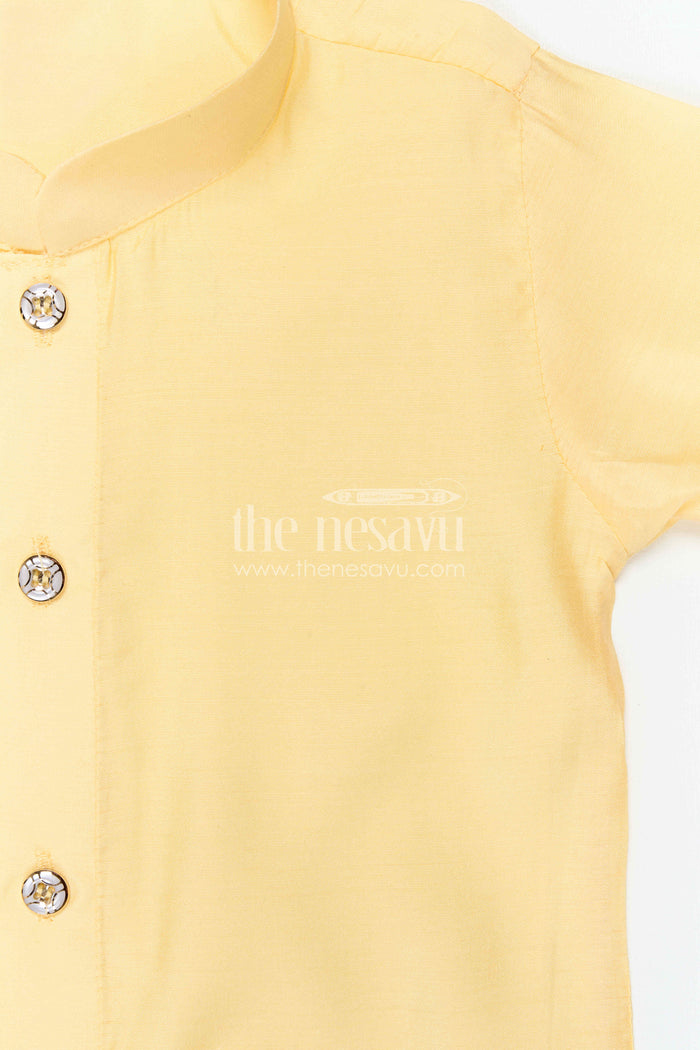 The Nesavu Boys Jacket Sets Boys Ethnic Jacket Set for Temple and Festive Celebrations Nesavu Nesavu Boys Yellow Jacket Set With Sequence Embroidery In Viscose Silk For Weddings And Festive Wear