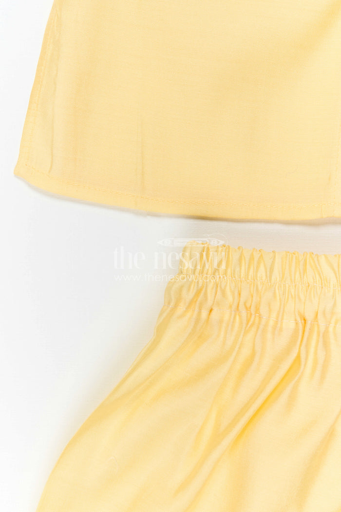 The Nesavu Boys Jacket Sets Boys Ethnic Jacket Set for Temple and Festive Celebrations Nesavu Nesavu Boys Yellow Jacket Set With Sequence Embroidery In Viscose Silk For Weddings And Festive Wear