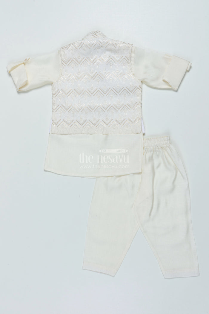 The Nesavu Boys Jacket Sets Boys Ethnic Jacket Set with Embroidered Nehru Vest for Poojas and Functions Nesavu Nesavu boys cotton ethnic jacket set embroidery traditional occasions