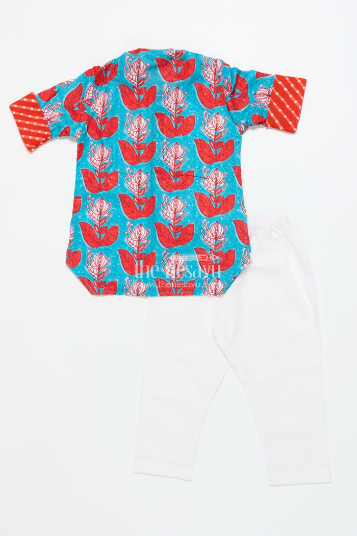 The Nesavu Boys Kurtha Set Boys Ethnic Printed Kurta Pyjama Set for Cultural Celebrations Nesavu Nesavu boys kurta pyjama set short sleeves festive wear birthday events